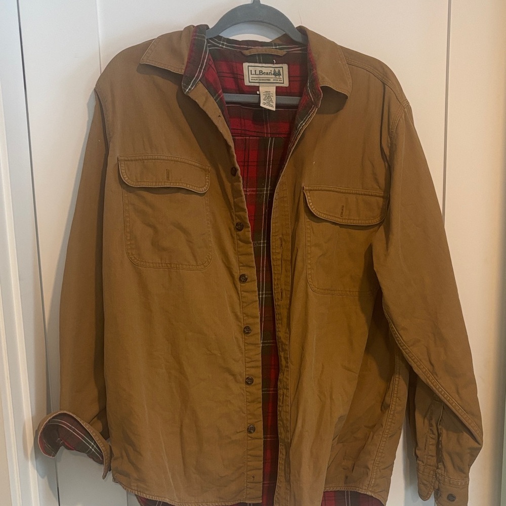 L.L. Bean Men's Brown Shirt Jacket with Plaid Lining
